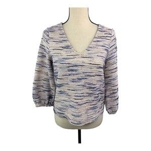 Madewell Women’s Blue Boho Tweed Space Stripe Wide Sleeve Top Sz XS Blouse Relax